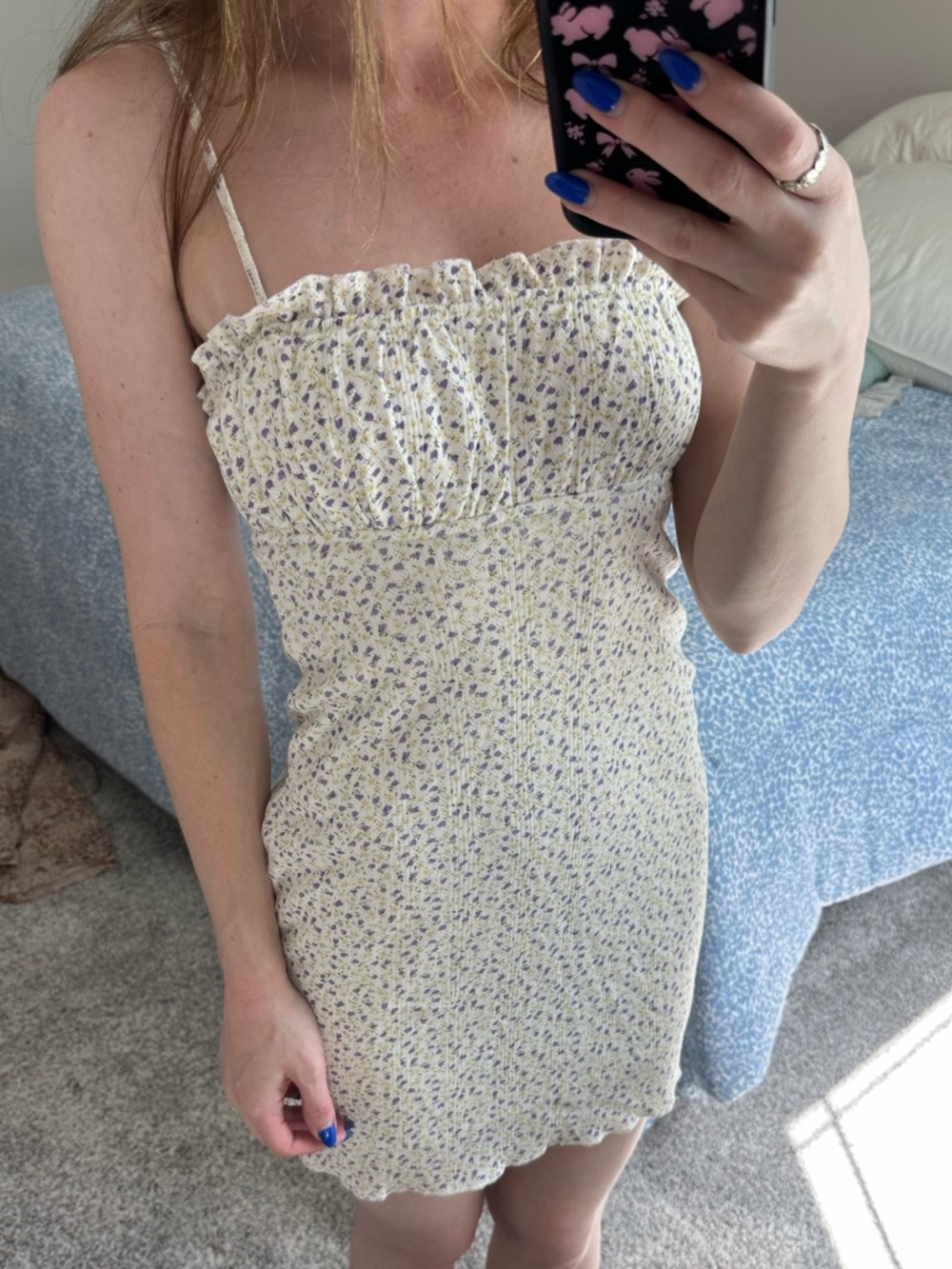 White floral tie strap mini dress